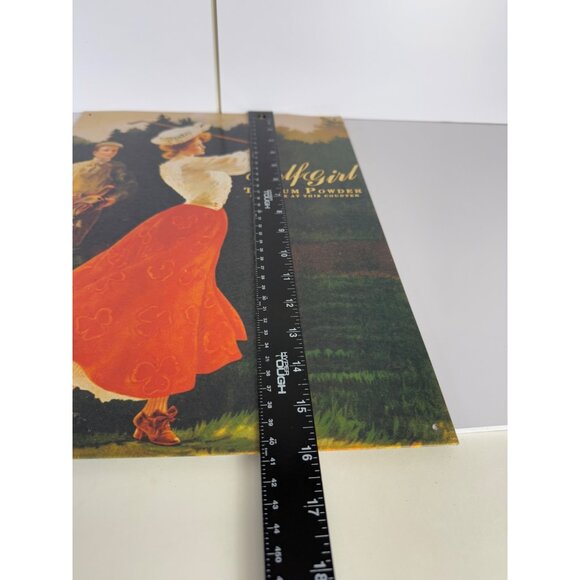 Metal Golf Girl Wall Sign VTG Talcum Powder Ad Bathroom Decor Victorian Golfer - Picture 8 of 10